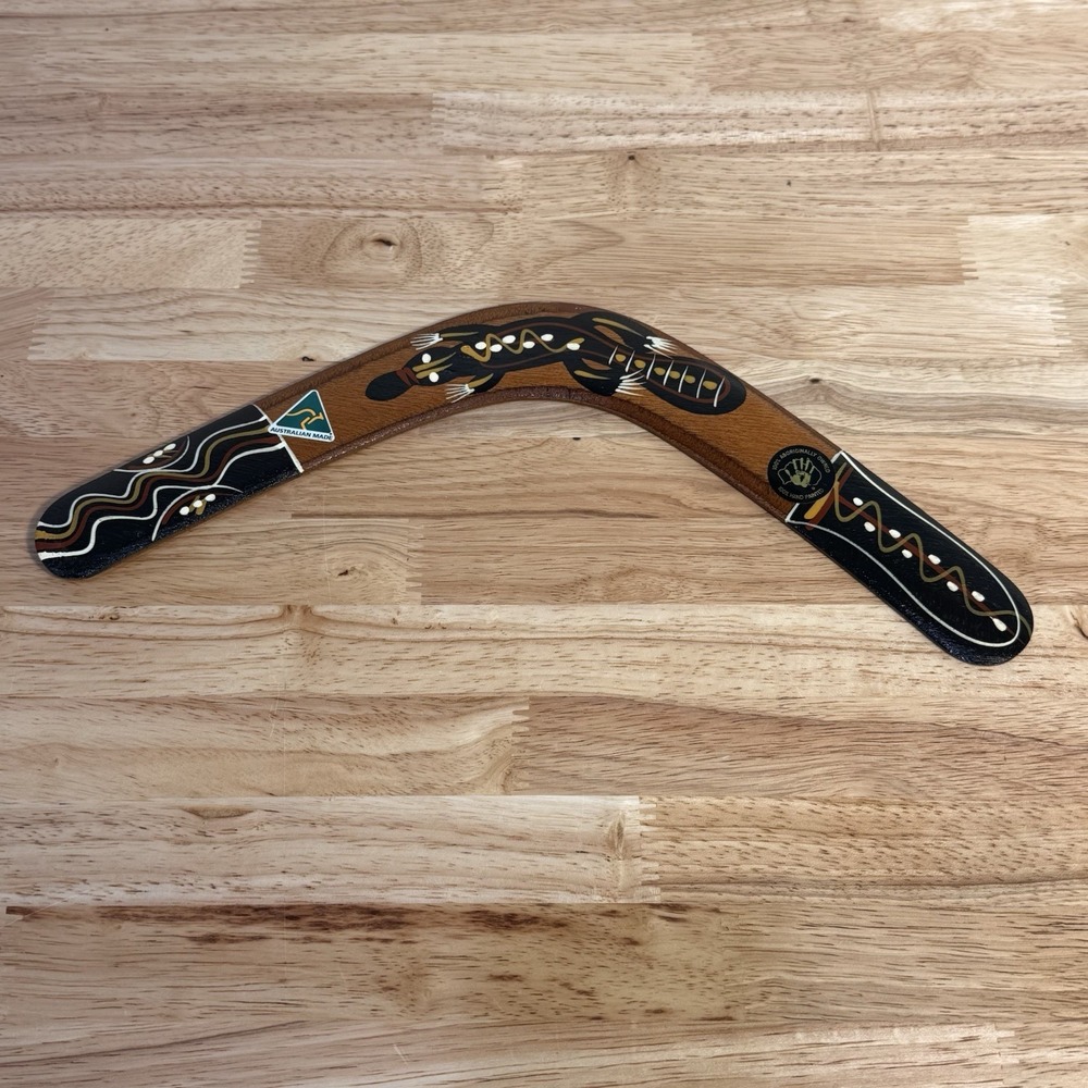 Australian Aboriginal Hand Painted Boomarang 14" Joe Skeen Indigenous Art Wood - Picture 6 of 10